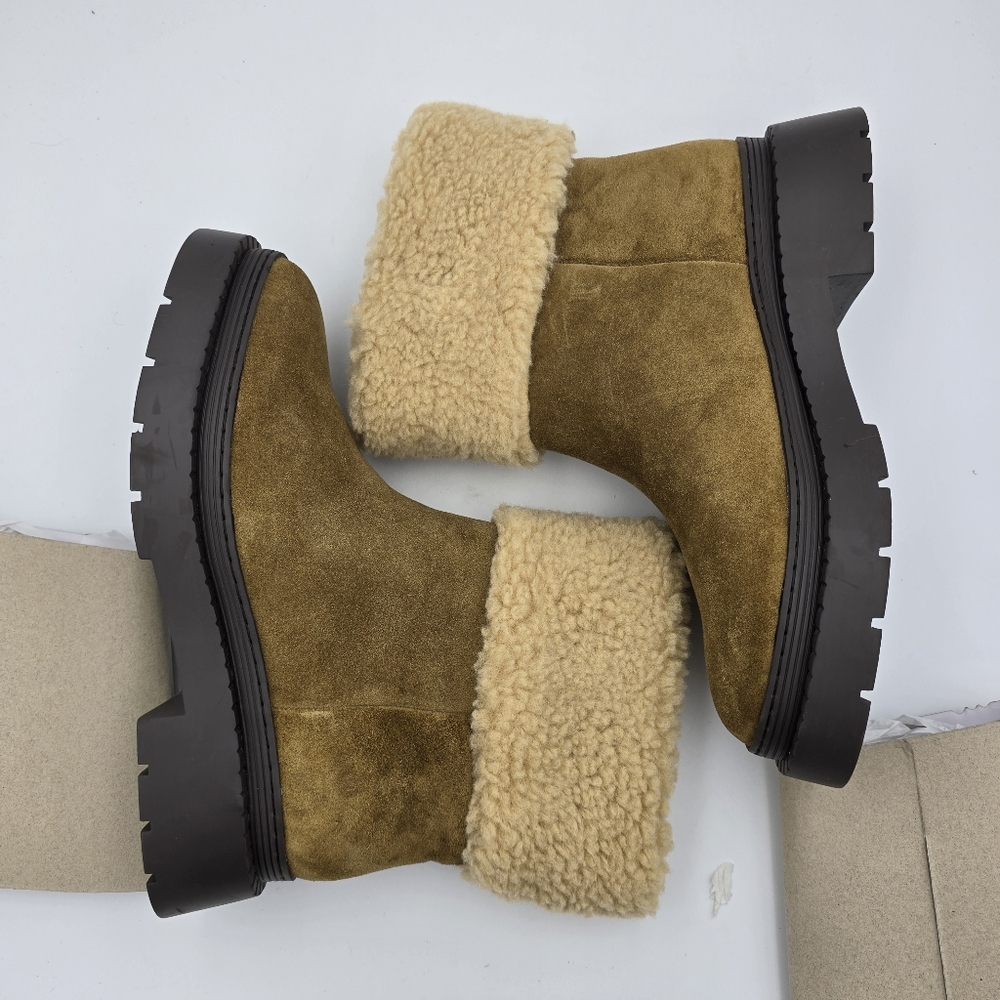 NWOT Marc Fisher LTD VINA Leather/Faux Fur Booties, Brown/Tan Women's 7.5M - Picture 9 of 14